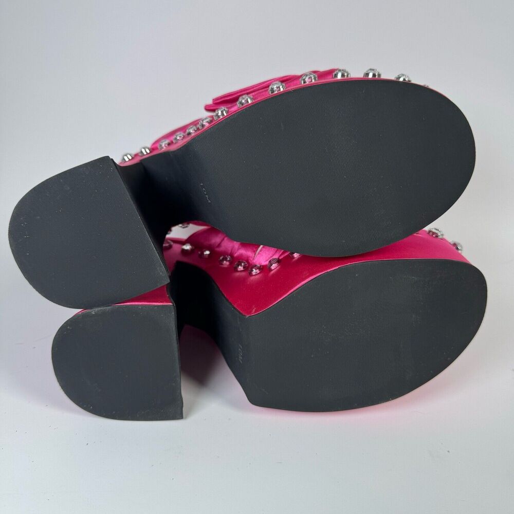 Sugar Thrillz Strike a Pose Diamante Bow Mule‎ Heels Pink Satin Platform Size 10 - Picture 10 of 12